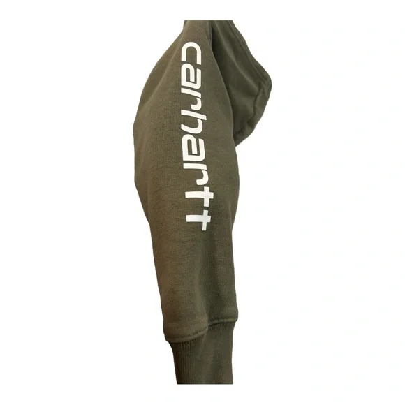 Warm Carhartt Olive Green Toddler 4T Logo Zip-Up Hoodie - Great Condition - Fall - Picture 4 of 5